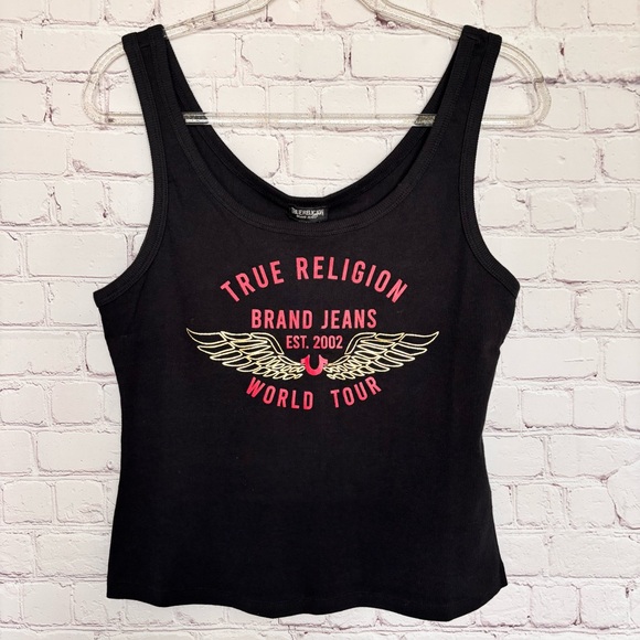 True Religion Tops - TRUE RELIGION Black Ribbed Wing World Tour Tank Top--NWT--L